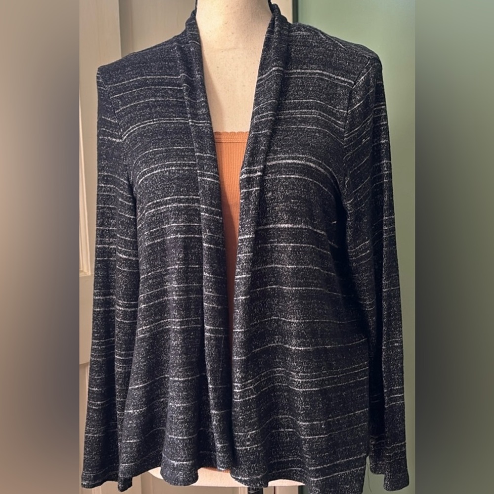 Choices Sz 1X charcoal stripes open front light casual work cardigan sweater